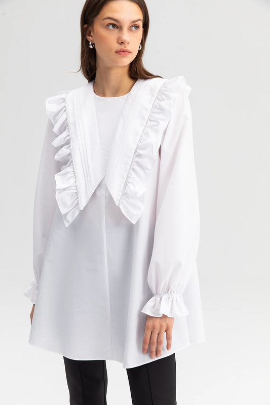 TOUCHÉ - Witte Blouse met Ruches en V-hals Detail dames